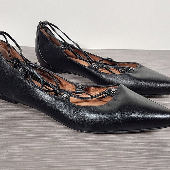 Halogen 'Owen' Pointy Toe Ghillie Flat Black Leather Womens Size 7.5 M - Picture 1 of 12